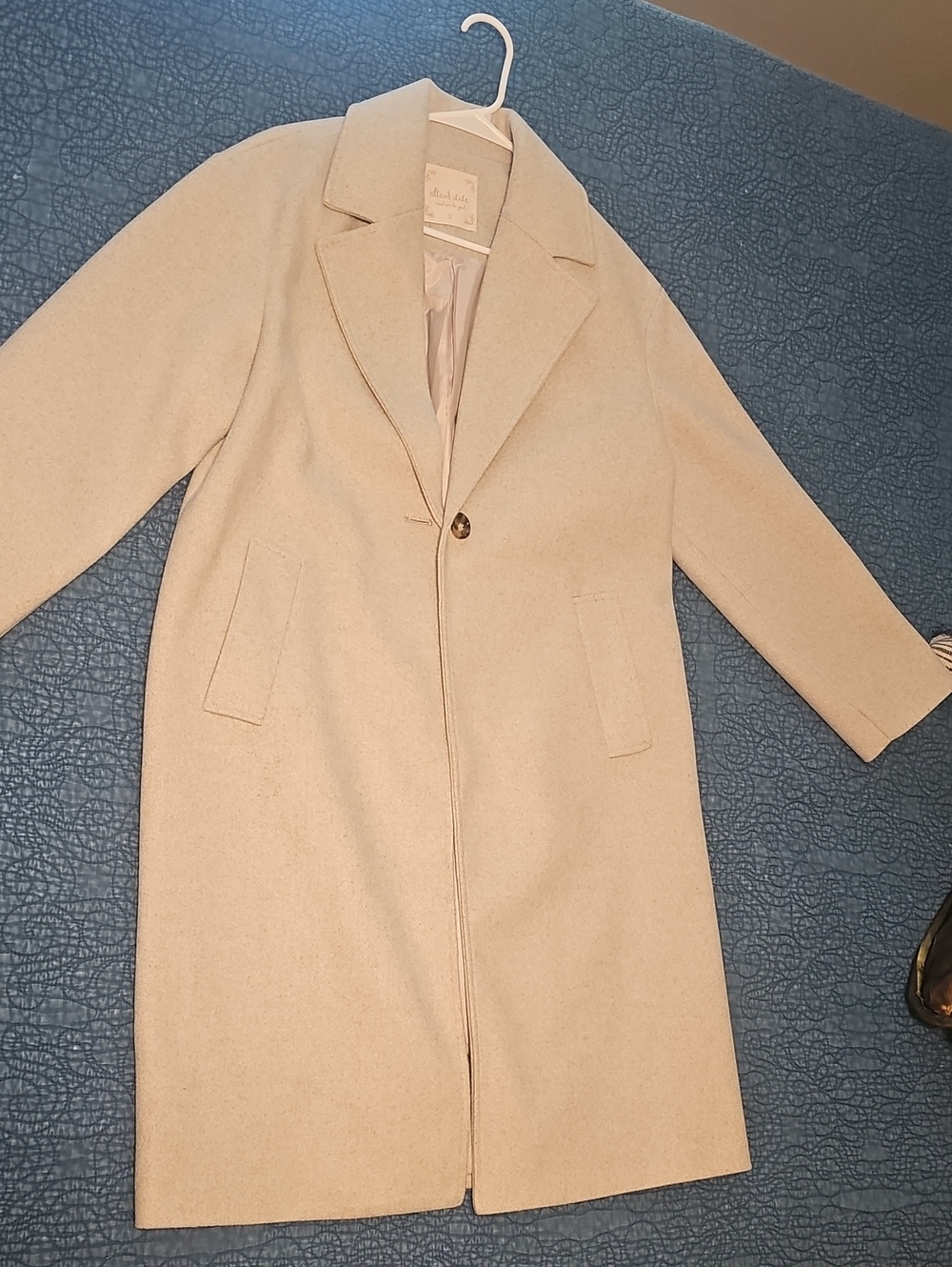 Altar'd State Cream Single-Button Long Trench Coat